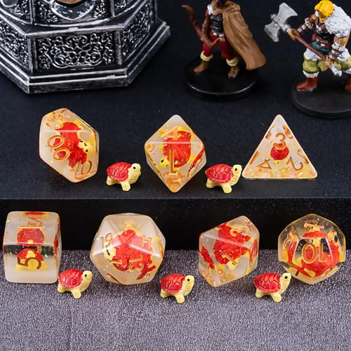 DND Resin Dice Set, Polyhedral D&D Raccoon Dice Inclusion Dice for Dungeons and Dragons MTG RPG - color: Turtle-red1