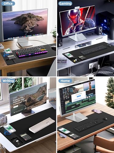 Mouse Pad 31.5x15.75 Inch with Calculator, 15W Magnetic Wireless Charging Desk Mat, XXL Desk Pad, Home Office Large Keyboard Pad with Ultra-Smooth Surface, Non-Slip Base (Black) - color: 31.5x15.75"magnetic Calculator No Rgb-black