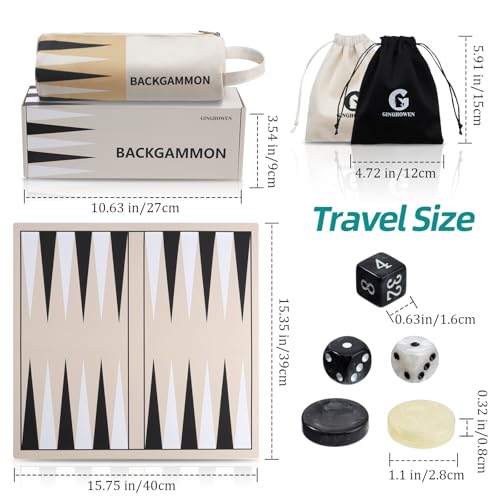 40cm Backgammon Set, Premium Silicone Backgammon Travel Classic Board Games for 2 Players, Foldable Portable Game Set with Carrying Storage Bag (Khaki) - color: Khaki