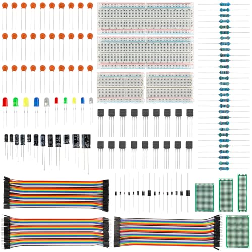 Electronic Component Kit, 1628 Pcs DIY Electronics Kit with LED Diodes, Diodes, Metal Film Resistors, Electrolytic Capacitor, Transistors, Ceramic Capacitors, Dupont Wire, PCB Board, Breadboard - style: 1628 Pcs