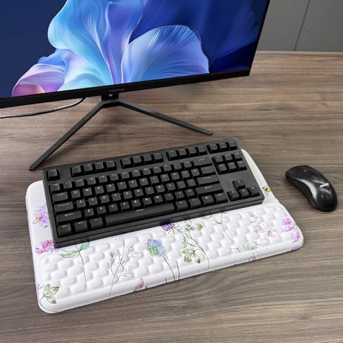 Computer Keyboard Stand with Wrist Rest, Ergonomic Tilted Keyboard Holder - Keyboard Riser with Wrist Pad - Keyboard Tray Support for Office Home - Scattered Flowers - color: Keyboard Stand-scattered Flowers