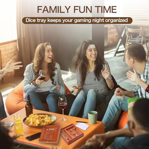 Demine Farkle Classic Dice Game Set – Wooden Dice Tray with Storage Case, 2 Sets of Dice, Score Pad, Pen Holder & Built-in Scoring Guide – Family Game Night or Gift