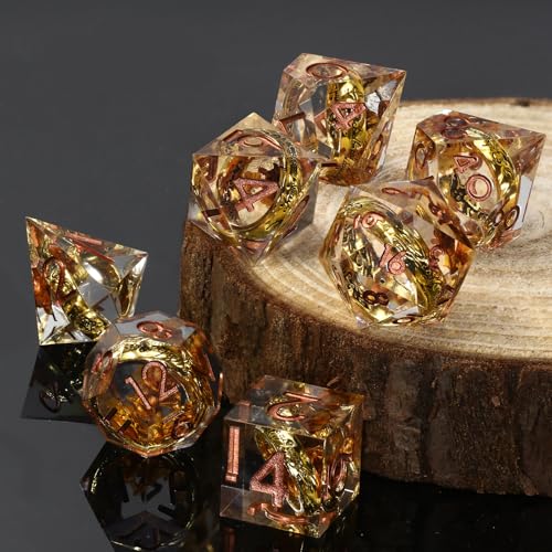 FONVGOGO Magic Lord Rings D and D Dice Set, Sharp Edge Resin DND Dice with Box 7Pcs Dungeons and Dragons Polyhedral Dice Set for Role Playing Game Gift Tabletop Games (Ring Copper) - color: Ring Copper