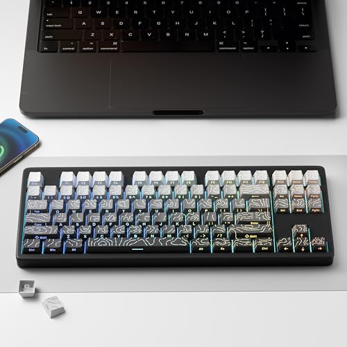 FunHub Shine Through PBT Keycaps - Black Double Shot Side Printed Backlit Keycaps Set 133 Keys 60% 65% 75% 100% Cherry Profile,Gradient Topographic Custom Key Caps for MX Switch Gaming Keyboards - color: Black