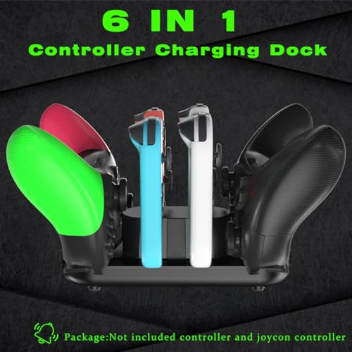 Switch Controller Charger for Nintendo Switch, Charging Dock with JoyCon/Pro / PS5 Controller, Charger Station with LED Indicator and Charger Cable for JoyCons, 6 in 1 Nintendo Charging Dock - size: 80cm