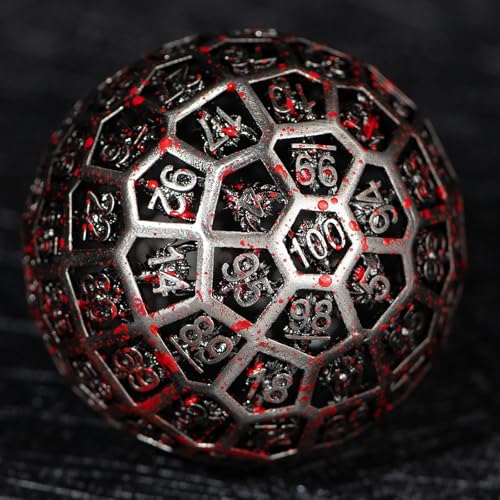 Enchanted Hollow Metal D100 Dice - 50mm DND Dice for d&d RPG & Tabletop Games for Gamers Dm with a Leather Bag (Blood) - color: D100 Blood