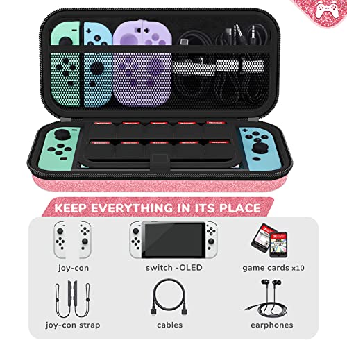 homicozy Glitter Carrying Case for Nintendo Switch & Switch OLED Console, Pink Hard Travel Case Shell Pouch for Nintendo Switch Console & Accessories - color: Pink