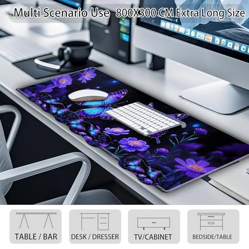 Large Gaming Mouse Pad Set with Wrist Support – 31.5" x 11.8" 4-in-1 XXL Mousepad with Keyboard Wrist Rest, Mouse Wrist Rest & Coaster – Ergonomic Desk Mat for Office, Home – Blue Butterfly Flower - color: Blue Butterfly Flower
