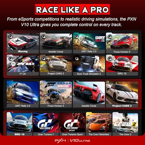PXN V10 Ultra Direct Drive Racing Wheel & Pedals, 3.2Nm Force Feedback | 10.6'', 4 Paddle Shifters, Hall Effect 2-Pedal Set - Gaming Steering Wheel for Xbox Series X|S, Xbox One, PS4 & PC