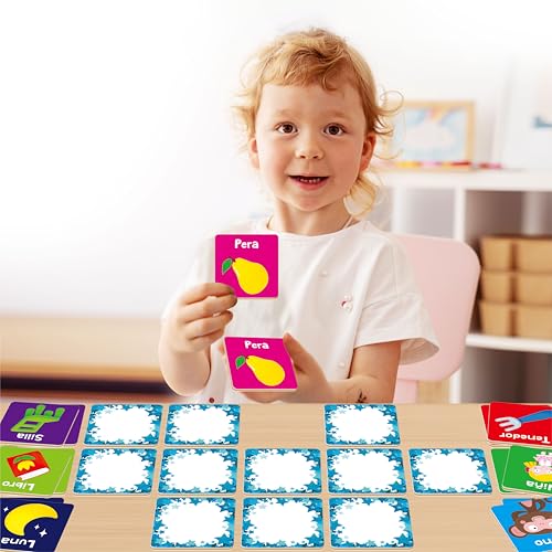 Hebayy Spanish Memory Matching Game, 72 PCS First Words Matching Cards for Toddlers, 36 Pairs Memory Cards Educational Toys Preschool Spanish Learning Activities for 4 5 6 Years Old - style: Cartoon Animals (Spanish version)