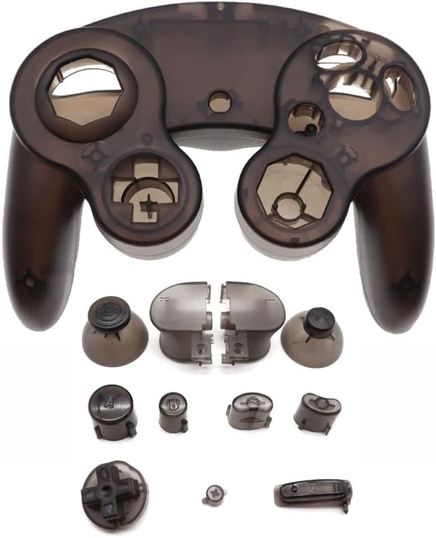 Housing Cover Shell Handle Case and Button Replacement Parts for NGC Gamecube Controller Games Handle Protective Accessories (Clear Black) - color: Clear Black