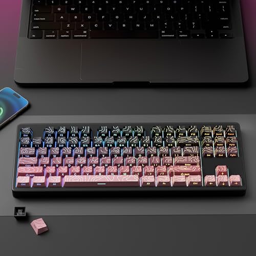 FunHub Shine Through PBT Keycaps - Pink Side Printed DoubleShot Keycaps Set 133 Keys 60 65 75 100 Percent Cherry Profile,Gradient Topographic RGB Backlit Key Caps for MX Full Size Mechanial Keyboards - color: Pink