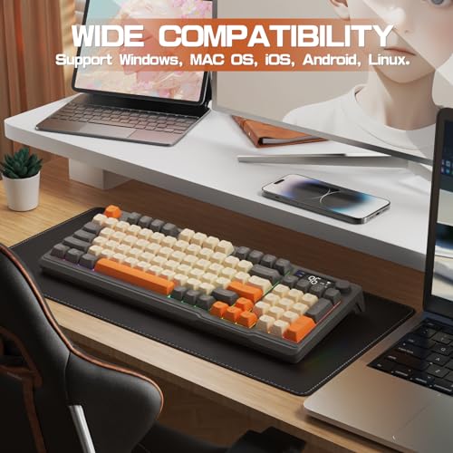 LexonElec M96 Wireless Gaming Keyboard,Knob Control Bluetooth/2.4G Wireless Mechanical Feeling Keyboard,RGB LED Backlit with Display Screen, PBT Keycap,3000mAh, 94-Key Layout for Win/Mac (Shimmer) - color: Shimmer