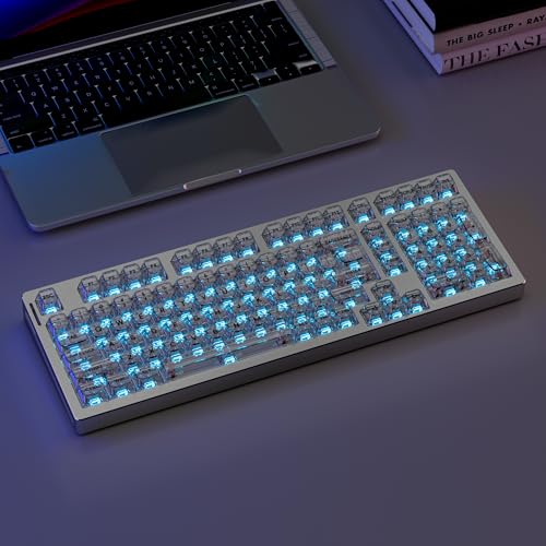 kutethy KY98 Wireless Mechanical Keyboard with Transparent Keycaps,Full Aluminum CNC,Hot-swappable,Pre-lubed Clicky Switches,Gasket Structure,RGB Backlit,BT5.0/2.4G/USB-C Wired (Silver) - color: Silver