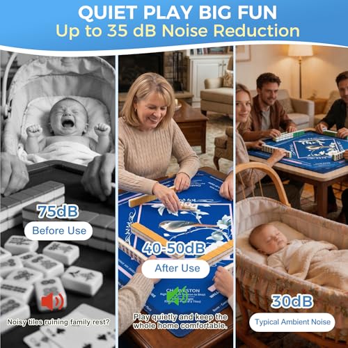 Mahjong Mat for Table 31.5"x31.5" Non Slip Noise Reduction Mahjong Table Mat with Carry Storage Bag for Playing Board Game Domiones Blackjack Poker Card (Prussian Blue) - color: Prussian Blue