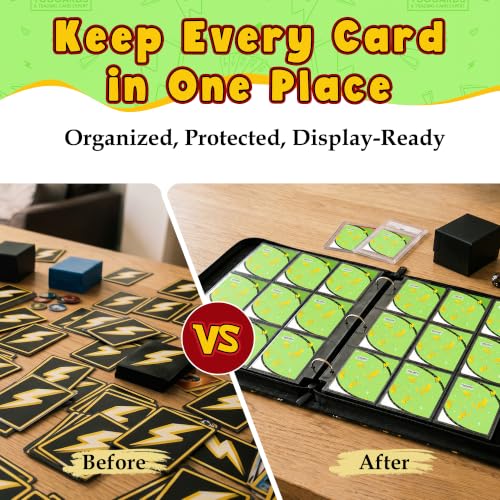 Card Binder for Pokemon Cards, 9 Pocket Trading Card Binder Holds 900 Cards with 50 Removable Sleeves, 3 Ring Zipper Card Holder Album Book Case for TCG, MTG, Sports Cards Collection, Boys Girls - color: Green