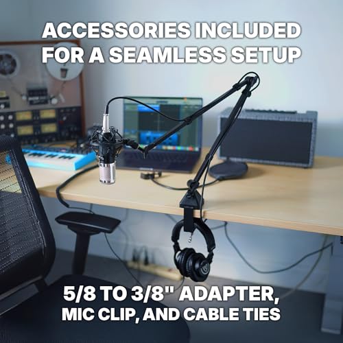Rockville R-BOOM 34 Black 34" Easy-Adjust Boom Arm Studio Podcast Mic Stand | Desk Clamp, Steel Construction, No Exposed Springs, 360-Degree Rotation, Broadcast/Streaming, Includes Mic Clip and Adapter