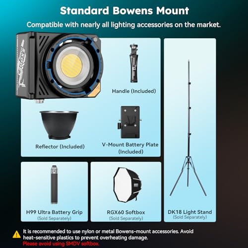 SIRUI C300XII 310W Portable LED Video Light - Ultra Lightweight 0.96kg, App & Bluetooth Control, V-Mount/AC/DC Power, 2700-6500K CCT for Studio/Outdoor - size: C300X II