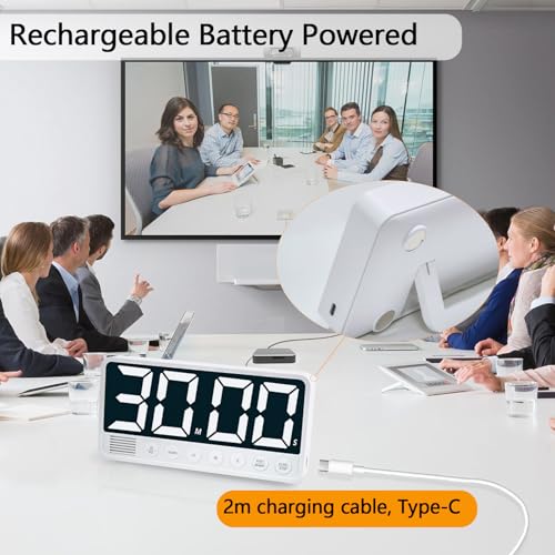 Digital Kitchen Timer with 7.1” Extra Large Display, Rechargeable Magnetic LED Countdown/Up Memory Timer with 6 Alarms & 4 Volume Levels for Cooking, Classroom, Office, Home Gym (White) - color: White
