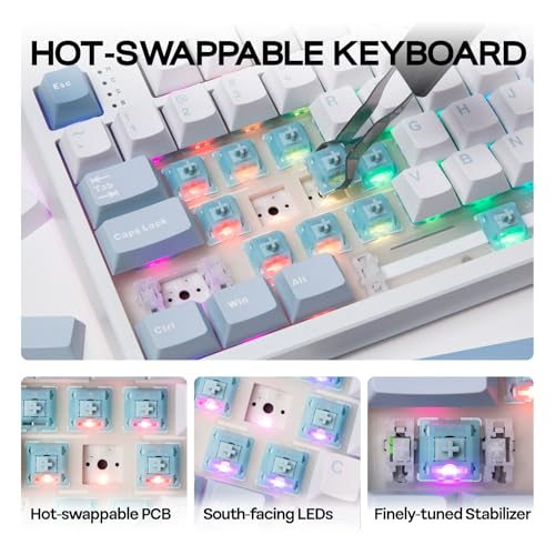 EPOMAKER TH108 Full Size Mechanical Keyboard, Wireless Gaming Keyboard with 8000mAh Battery, Creamy Gasket, 108 Keys, Hot Swap, Custom Driver, RGB Backlight (Blue&White, Creamy Jade) - color: Blue&White, size: Creamy Jade