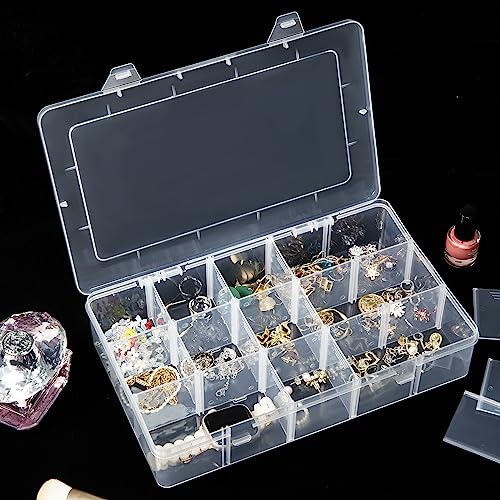 Gospire 2PCS 15 Large Grids Clear Plastic Jewelry Box Organizer Storage Container with Removable Dividers - color: Clear-15 Grids*2