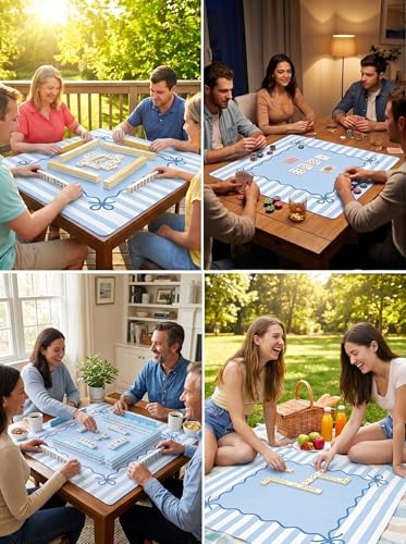 Light Blue Mahjong Mat (32.5” x 32.5”) with Carrying Bag Non Slip Noise Reduction Gaming Mat Rubber Mahjong Table Cover Accessoriesfor Poker Board Games Dominoes - color: Blue