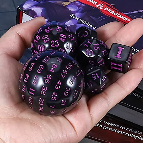CiaraQ DND Polyhedral Dice Set (15pcs) D4-D100 Game Dice with Dice Bag | Acrylic Role Playing Dice for Dungeons and Dragons MTG Table Games (Black & Purple) - color: Black & Purple