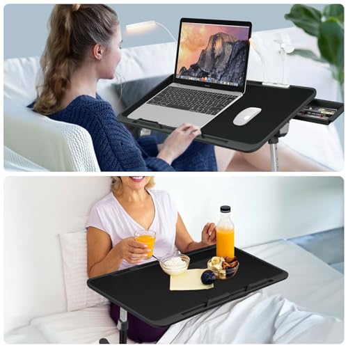 Adjustable Laptop Lap Desk with Cooling Fan USB Light for Adults 60 * 40cm,Black - color: Black+holder,60*40cm