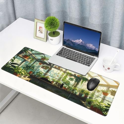 Large Gaming Mouse Pad Desk Mat, Japanese Kawaii Cat Extended Keyboard Mouse Pad Mousepad with Non-Slip Base and Stitched Edge Mouse Mat Desk Pad Mouse Pads for Desk Home Office, 31.5 x 11.8 - color: Japanese Kawaii Cat