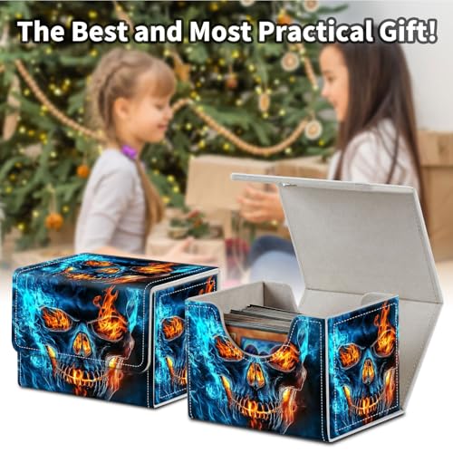 Stylish MTG Deck Box for 110+ Cards, Magnetic Commander Deck Case with Bonus Game Card Pouch, Durable Storage for TCG and Sleeved Magic Cards, Fire Skull - color: Fire Skull