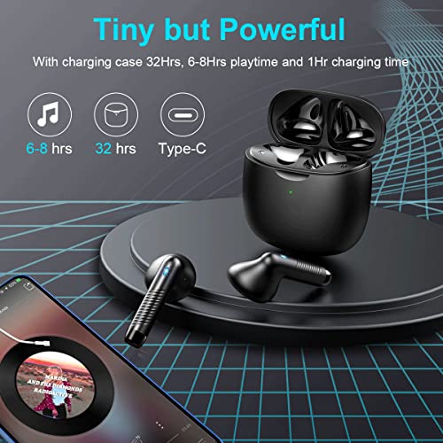 Wireless Earbuds, Bluetooth 5.4 Earbuds Stereo Bass, Bluetooth Headphones in Ear Noise Cancelling Mic, Earphones IP7 Waterproof Sports, 32H Playtime USB C Mini Charging Case Ear Buds for Android iOS - color: Black