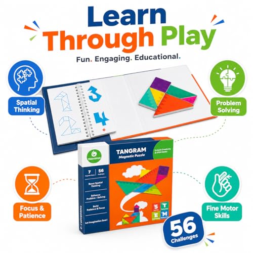 Travel Games Tangrams, Magnetic Travel Games for Road Trips Kids Board Game Educational Toys Kids Game for 3+ - style: Tangrams Game