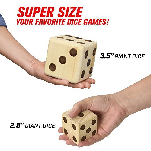 GoSports Giant Wooden Playing Dice Set with Rollzee and Farkle Scoreboard - Includes 6 Dice, Dry-Erase Scoreboard and Canvas Tote Bag - Choose 2.5 Inch or 3.5 Inch Dice) - style: 2.5 Inch Natural Wood Dice