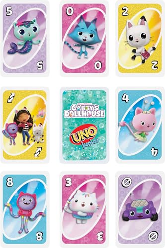 Mattel Games UNO Junior Gabby's Dollhouse Card Game for Ages 3+ | Pre-School Age Learning Game for 2-4 Players with 3 Levels of Play for Family Game Night & Kids Birthday Parties - style: UNO Junior Gabby’s Dollhouse Card Game