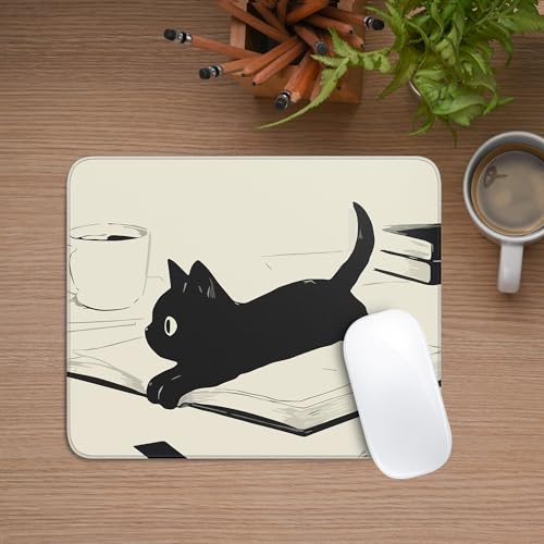 Cute Black Cat Mouse Pad,Kawaii Anime Cat Mouse Pads for Wireless Mouse Desk Accessories,10"X8" Travel Mousepad with Non-Slip Rubber Base, Stitched Edge Mouse Pads for Desk,Computers,Laptop,Office - color: S-11