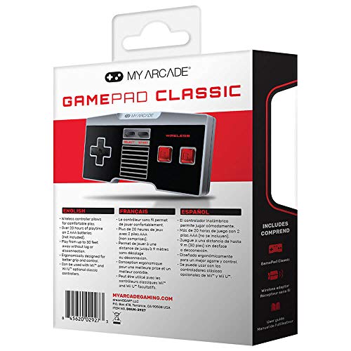 My Arcade GamePad Classic - Nintendo Wireless Controllers - Compatible with Nintendo NES Classic Edition, Wii, Wii U - Adapter Included - 30 Feet Range - style: Gamepad Classic