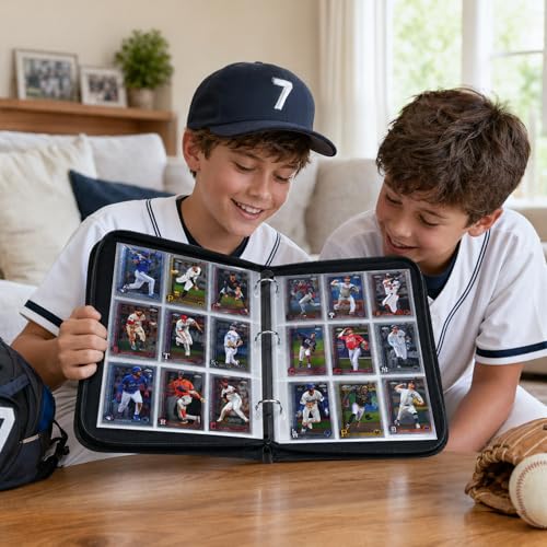 Baseball Card Binder, 9 Pocket Trading Card Zip Binder Holds 1080 Cards | Logo-free design,top-loading pages,removable double-sided pockets,waterproof cover,soft lnner lining. - color: Baseball, size: 9 Pocket 1080