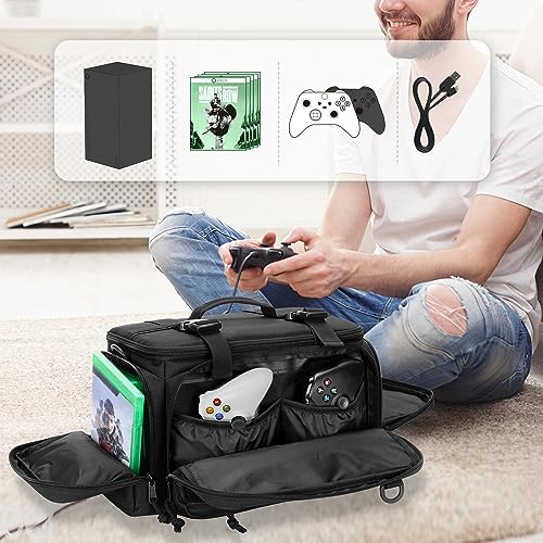 PGmoon Tactical Console Carrying Case Compatible with Xbox Series X | Travel Carry Case Bag with Multi-Pockets for Controllers, Discs & More Accessories (Patent Design)