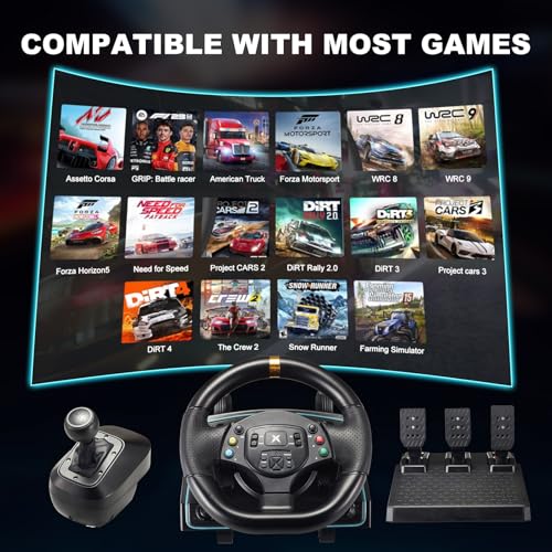 DOYO Gaming Steering Wheel with Pedals and Shifter, 1080° Racing Wheel, Hall Effect Pedals, Vibration Feedback, Paddle Shifters, Steering Wheel for PC/Xbox One/Xbox Series X/PS3/Switch - Plug & Play