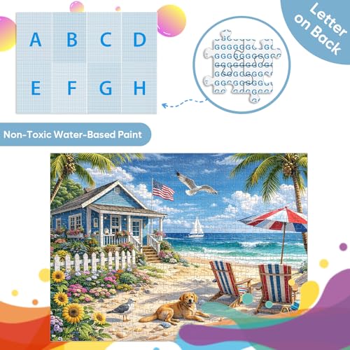 500 Piece Jigsaw Puzzle for Adults, Beach Seaside Puzzle with House Sunflowers Dogs Seagulls, Coastal Landscape Puzzles 500 Piece for Seniors Teens, Funny Relaxing Family Puzzles Gift 20.5 x 15 in
