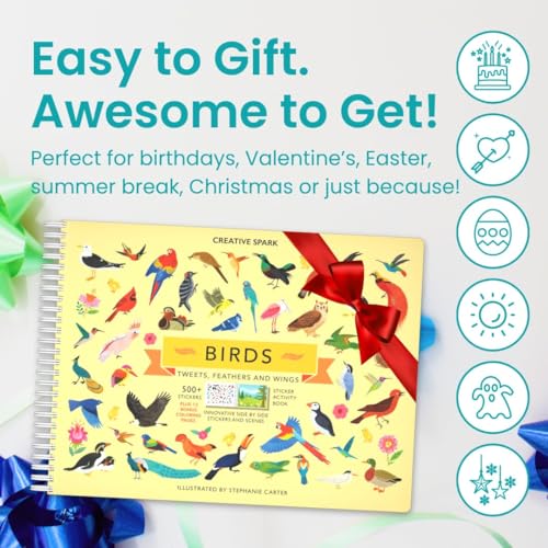 Cupkin Bird Sticker Book Activity for Kids, Toddler Airplane Travel Essentials, 500+ Parrot Stickers + 12 Scenes + 12 Coloring Book Pages, Bird Lover Kids Gift, Kid Crafts for Ages 2–8 Years - color: Birds