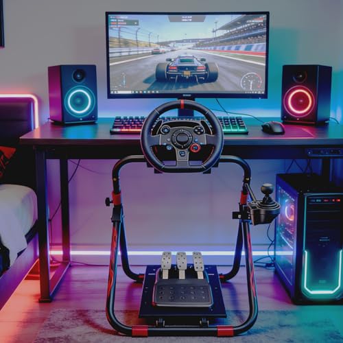 QVWZD Sim Racing Wheel Stand Pre-assembled & Portable Steering Wheel Mount | Adjustable,Sturdy Construction , Fit For Logitech G920, G923, Thrustmaster T300, T500 and other devices, XBOX, PS and PC