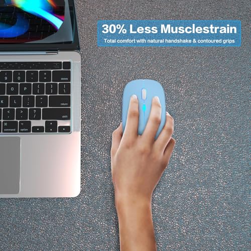 AIKOKOK Wireless Bluetooth Mouse, Rechargeable Dual Mode Mouse, Blue | BT 5.2 & 2.4G USB Receiver, 3 Adjustable DPI,LED Lights,Slim,Silent,Portable Computer Mouse for Laptop,PC,MacBook,iPad,Tablet - color: Blue