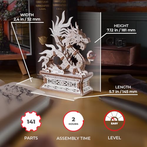 UGEARS Wood Dragon 3D Puzzle – 3D Wooden Puzzles for Adults, Wooden Models for Adults to Build, Mechanical Puzzle Box with Hidden Compartment, DIY Model Kit, Brain Teaser, Unique Chinese Dragon Gift - style: Wood Dragon