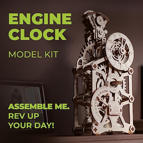 UGEARS Engine Clock 3D Wooden Puzzles for Adults – Wooden Model Kits for Adults, Mechanical Clock Kit with Moving Pistons, Steam Engine Kits, Clocks Kits for Do It Yourself, Brain Teaser 3D Puzzle - style: Engine Clock