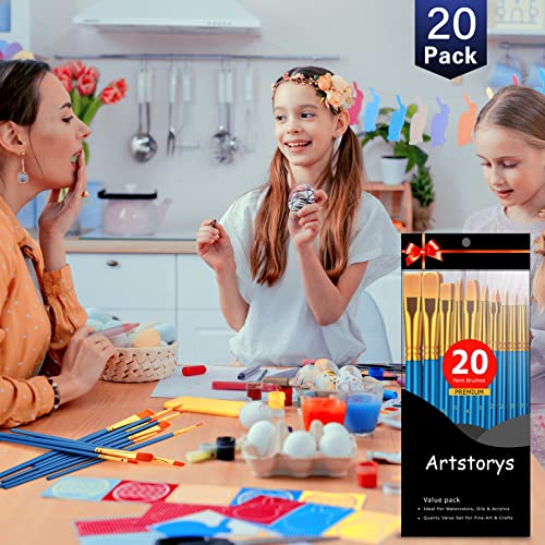 Paint Brushes Set for Acrylic Painting, 20 Pcs Oil Watercolor Acrylic Paint Brush, Artist Paintbrushes for Body Face Rock Canvas, Kids Adult Drawing Arts Crafts Supplies, Blue | Acrylic Painting, Oil Watercolor, Body Face Rock Canvas, Artist Paintbrushes,
