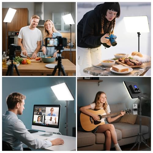 2 Packs LED Video Light with 63" Tripod Stand, QEUOOIY 20W Bi-Color Photography Lighting Kit, Dimmable 2500-8500K Studio Conference Light, Built-in 8000mAh Battery for YouTube/TikTok/Vlog/Streaming