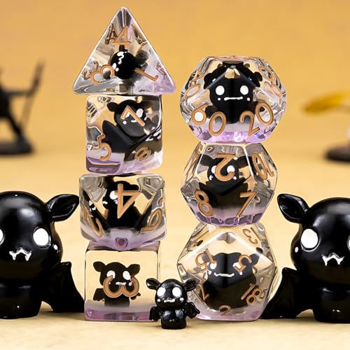 DND Resin Bat Dice Set, D&D Polyhedral Dice for Dungeons and Dragons RPG, MTG Role Playing Games D and D Dice 7pc D20 D12 D10 D8 D6 D4 - color: Bat