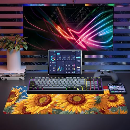 Mouse Pad, Large Anti-Slip with Stitched Edges Desk Mat Desktop Laptop Computer Desk Keyboard Mat,Table Protector Blotter Mat (Sunflower, 31.5" x 11.8") - color: Sunflower, size: 31.5" x 11.8"