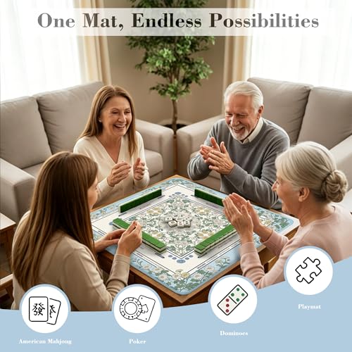 Crease-Free Mahjong Mat For Table American Mah Jongg Mats with Portable Bag Noise Reduction Non-Slip Table Cover 31.5*31.5in Large Waterproof Neoprene Pad For Poker Board Mah Jong Game Card Mahjongg - color: Daisy-2